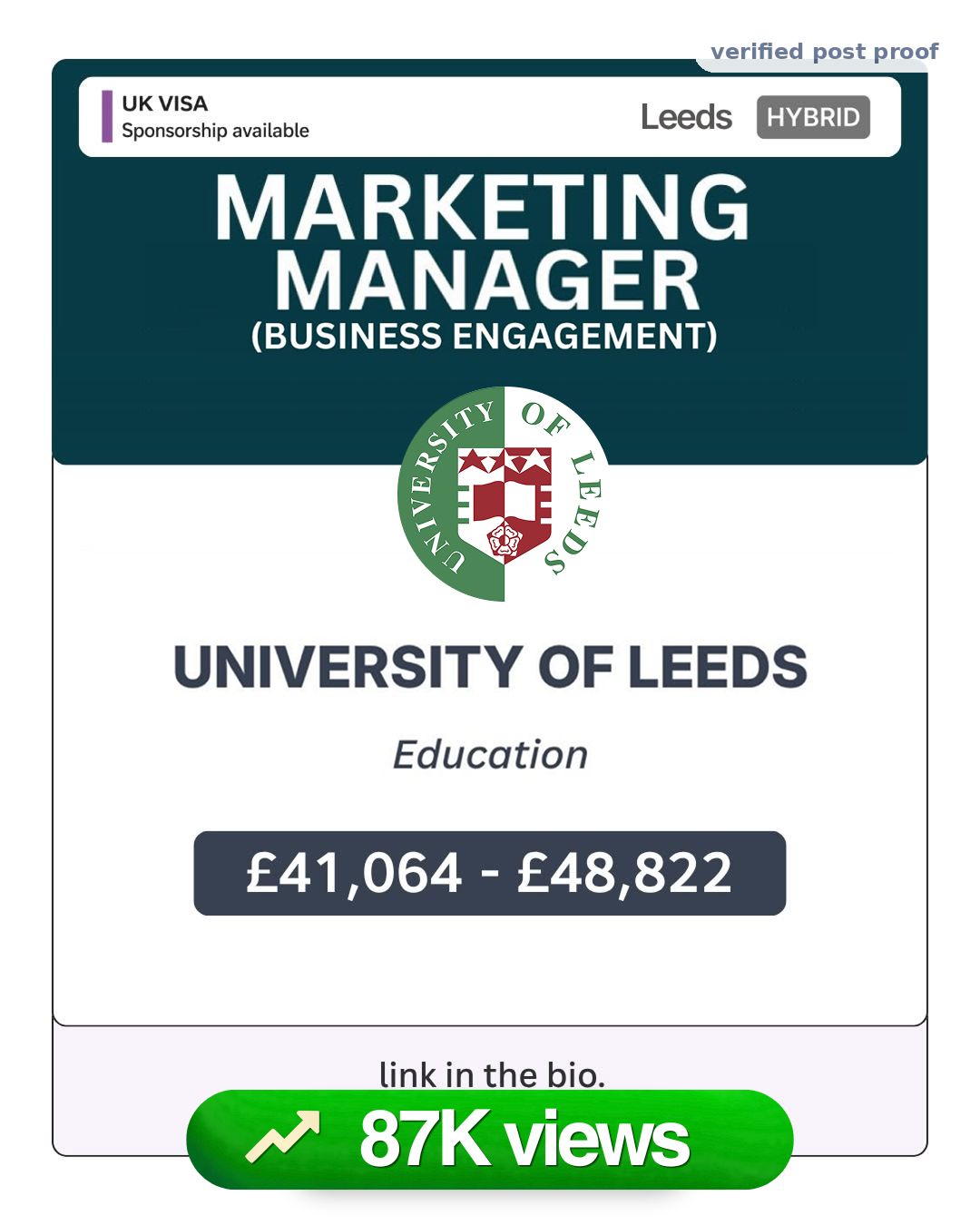 University of Leeds proof card, 87K views
