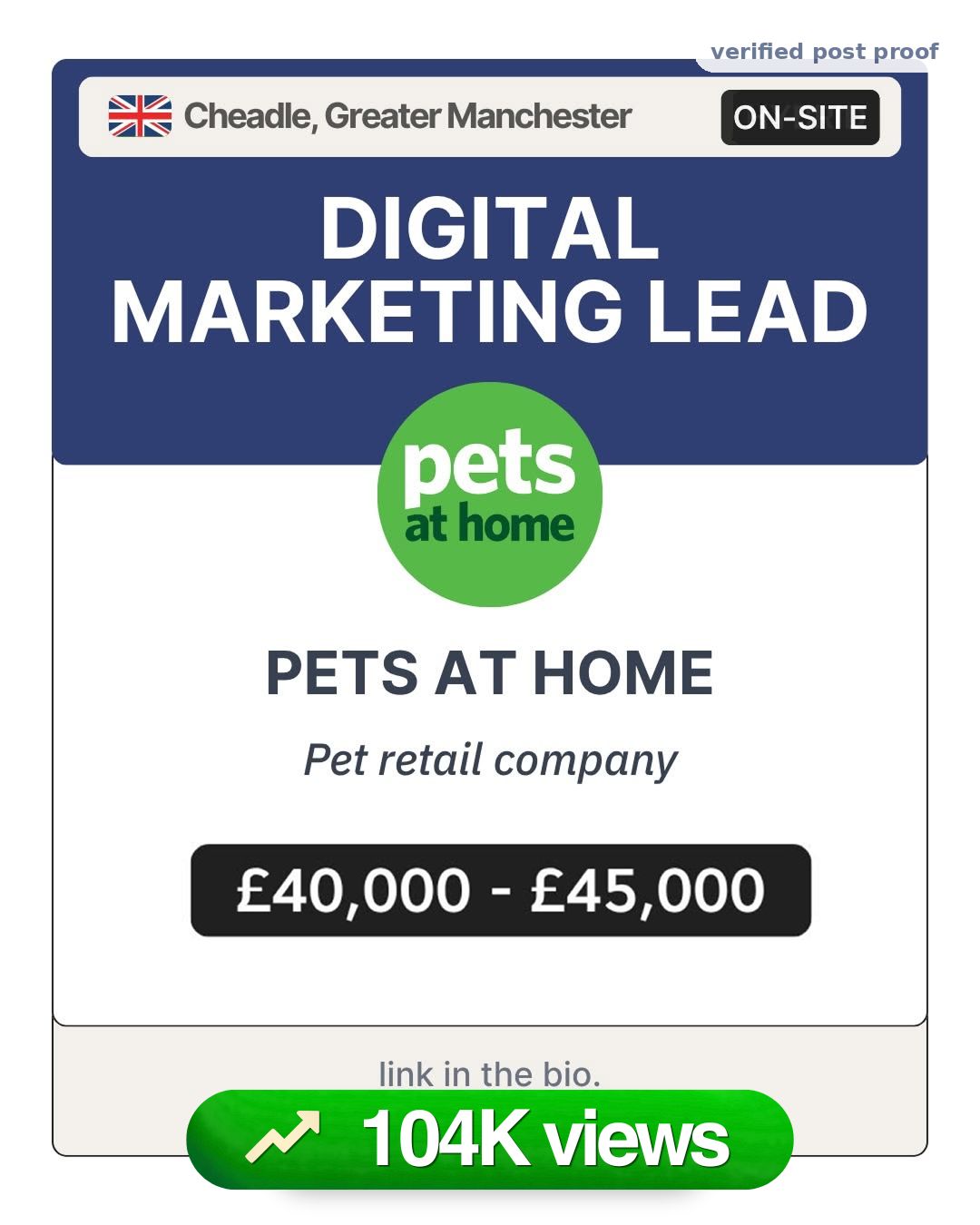 Pets at Home proof card, 104K views