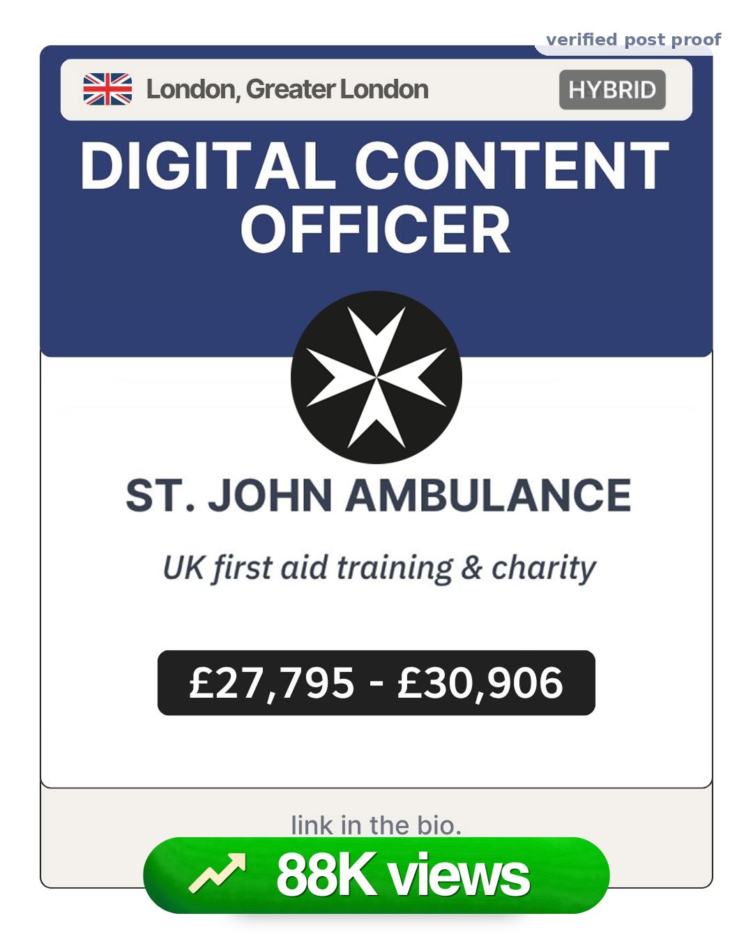 St John Ambulance proof card, 88K views