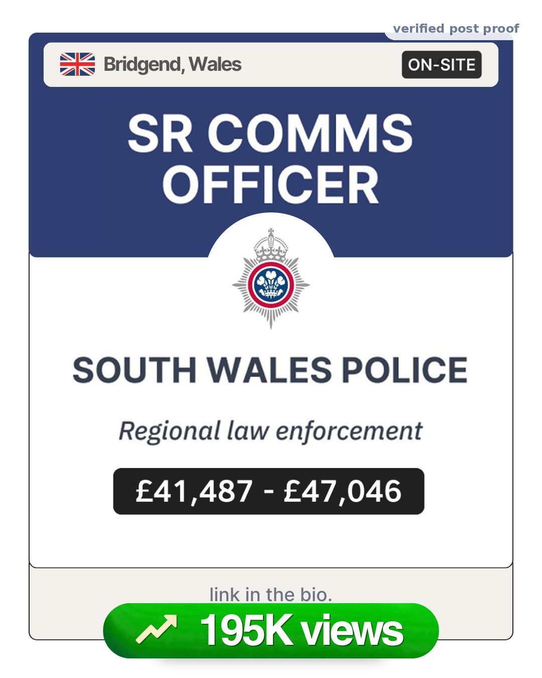 South Wales Police proof card, 195K views